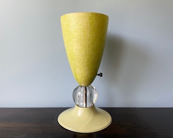 Mid Century Lamp TV Lamp Fiberglass Cone Shade Acrylic Bead Green