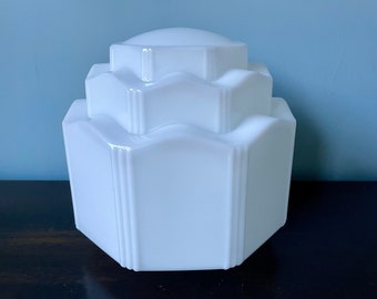 Vintage Wedding Cake Glass Shade Art Deco Skyscraper Glass Shade Milk Glass Pendant Shade