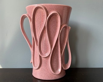 Vintage Red Wing Pottery Vase M1460 Mid Century MCM Pink Speckled Flecked Curlicue Handles