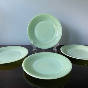 Vintage FireKing Fire King Jadeite Jane Ray Dinner Plate Plates Anchor Hocking 4-Piece Set