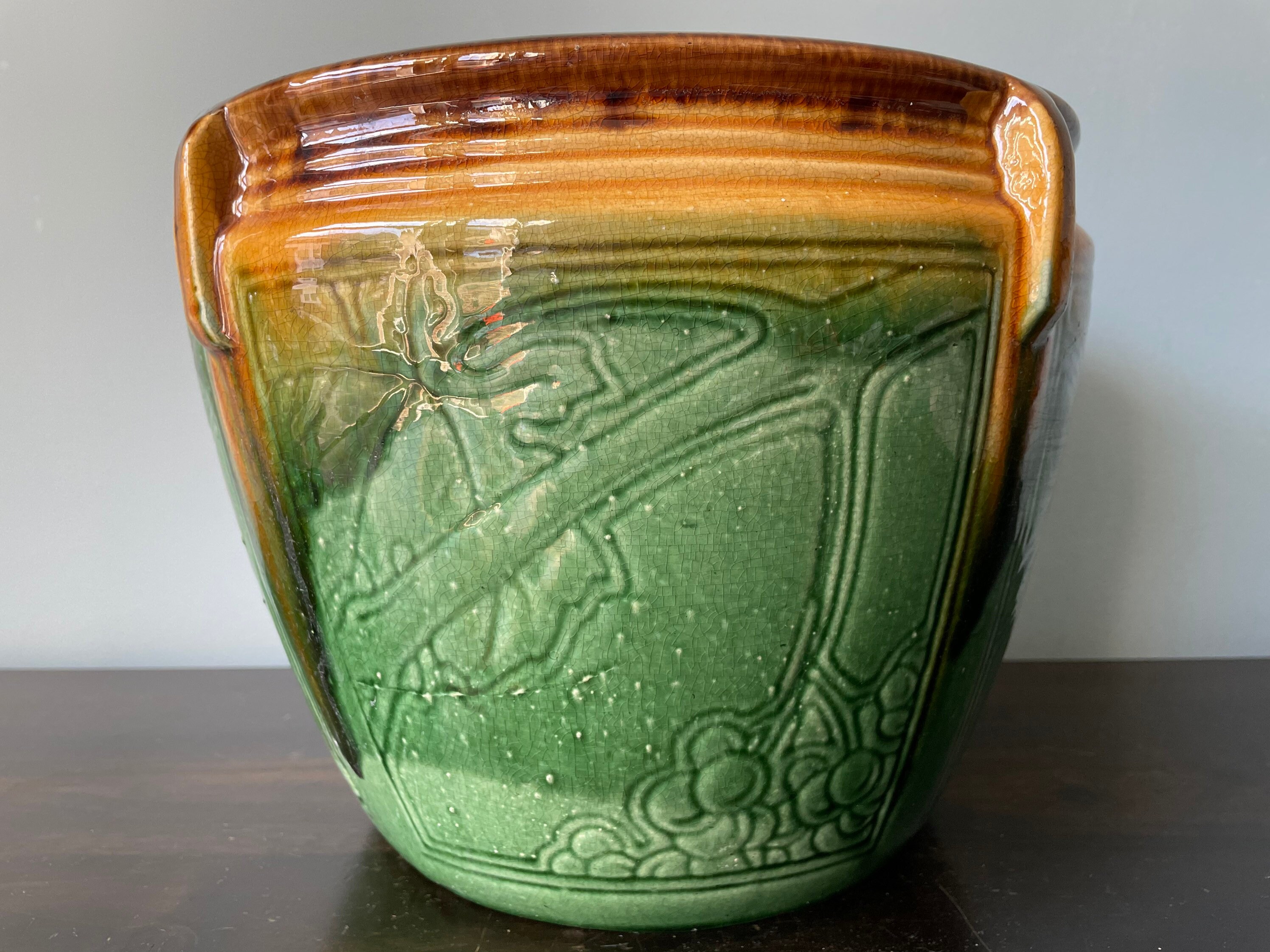 Vintage Zanesville Pottery Jardiniere Planter Round Brown Etsy