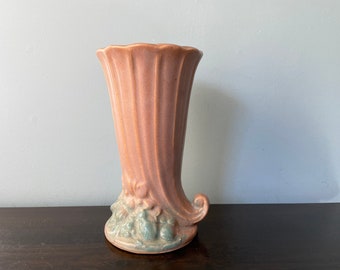 Vintage McCoy Pottery Vase Upright Cornucopia Berries Leaves McCoy Leaves and Berries Brown Green