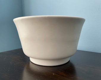Vintage Haeger Pottery Planter Vase Bowl Round Ribbed White Cream 3883