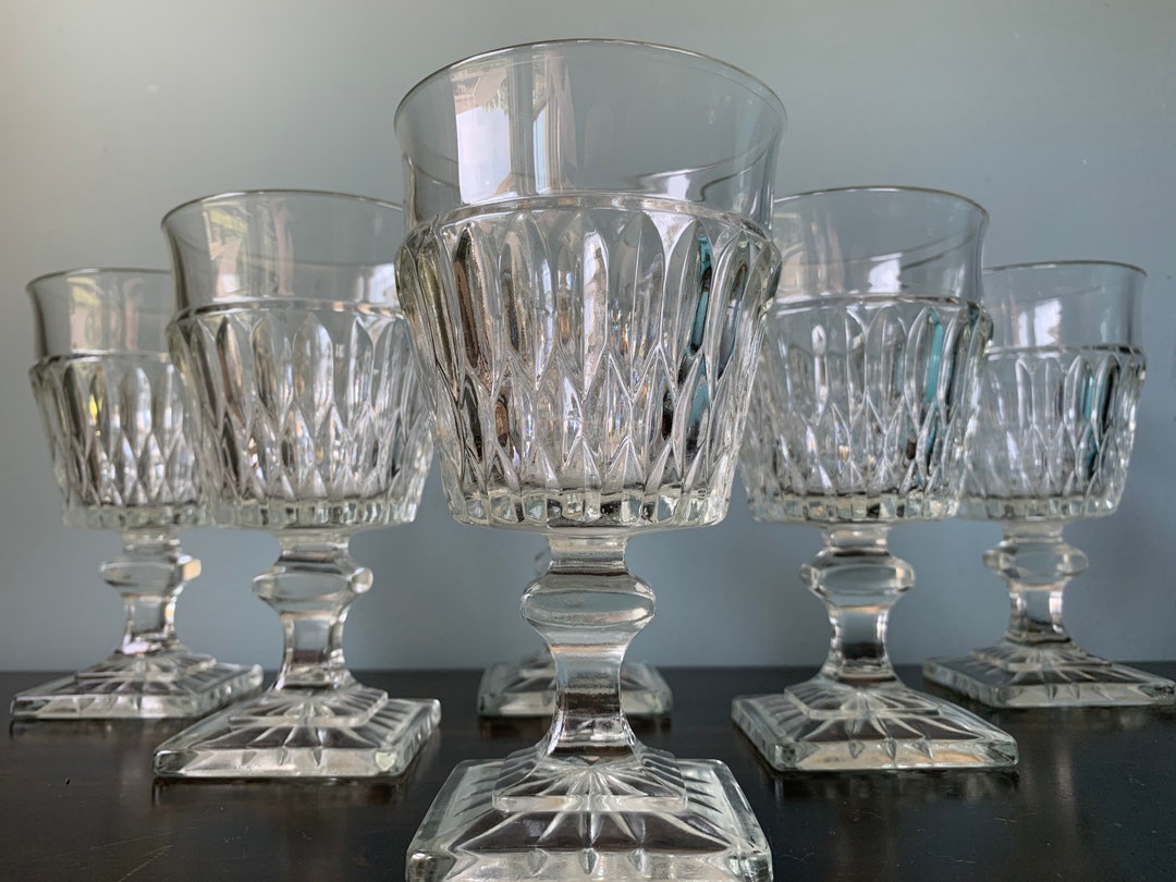 Vintage Mt. Vernon Clear Wine Glass Water Goblet Stemware Indiana Glass
