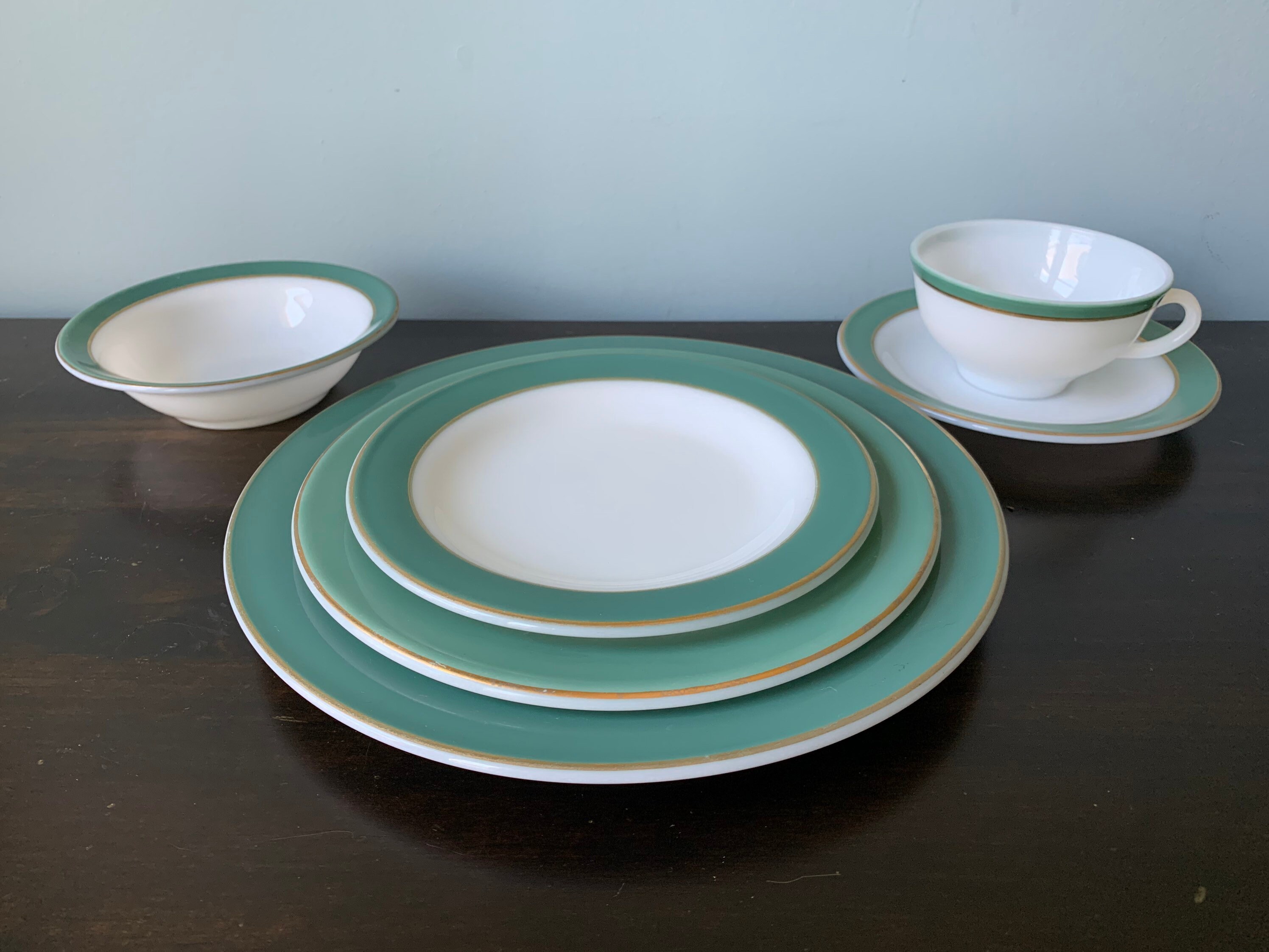 Vintage Pyrex Regency Green Band Dinnerware Gold Detail 36 Etsy