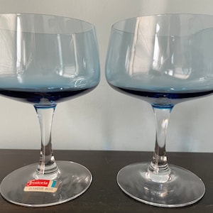 Fostoria Glamour Blue Champagne Tall Sherbet Glass Stemware Set of 2