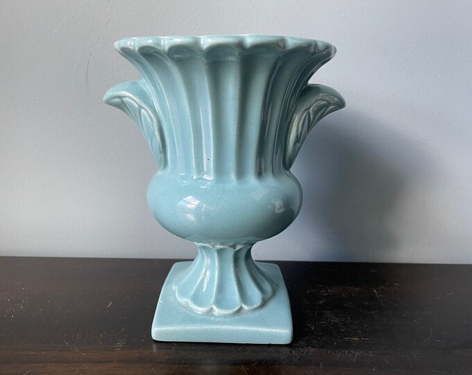 Vintage Haeger Pottery Vase Urn Matte Aqua Handles Etsy