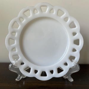 Vintage Hazel Atlas Open Lace Milk Glass Salad Plate
