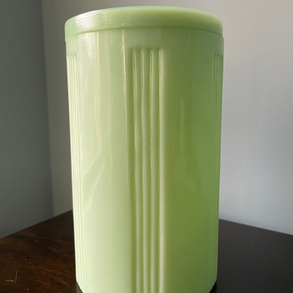 Jadeite Canister Covered Ribbed Round Green Glass Canister