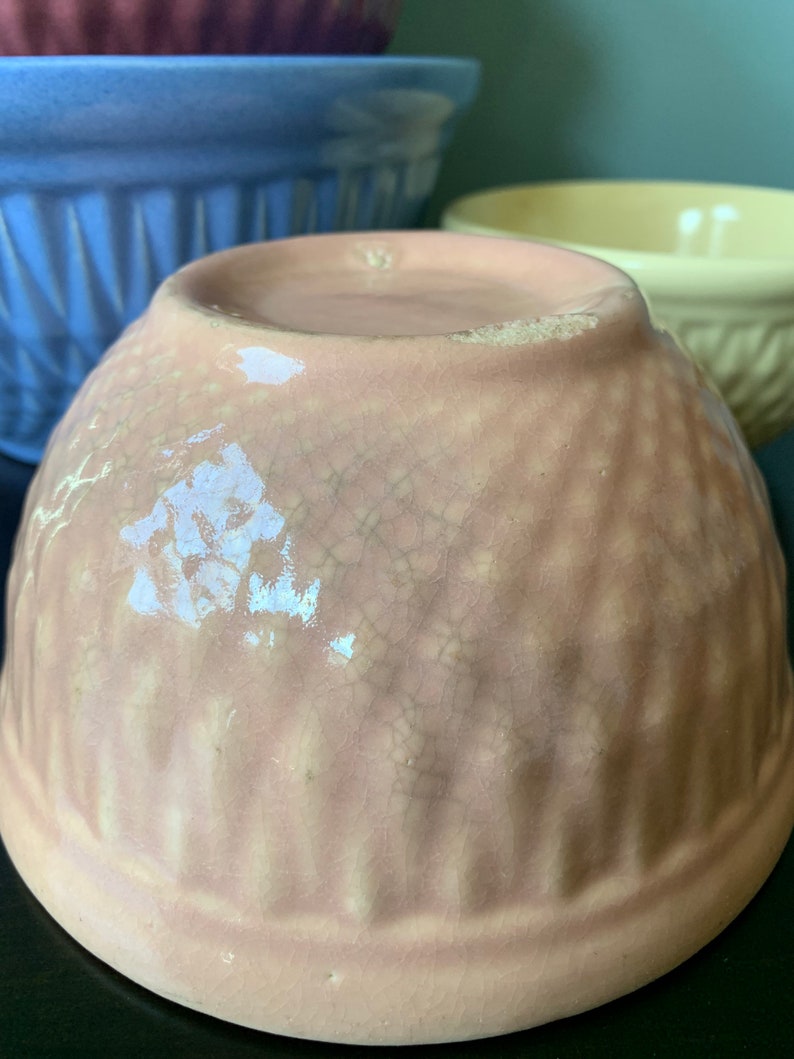 Vintage Hull Pottery Nesting Mixing Bowl Quilted Diamond Pastel 5-Piece Set Boho Farmhouse Nuline Bak-Serve image 7