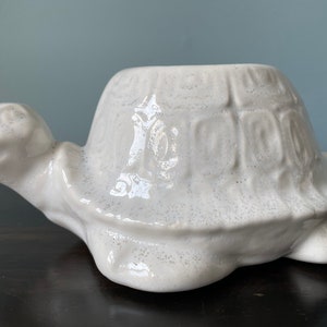 Vintage Pottery Turtle Planter Smiling White Flecked