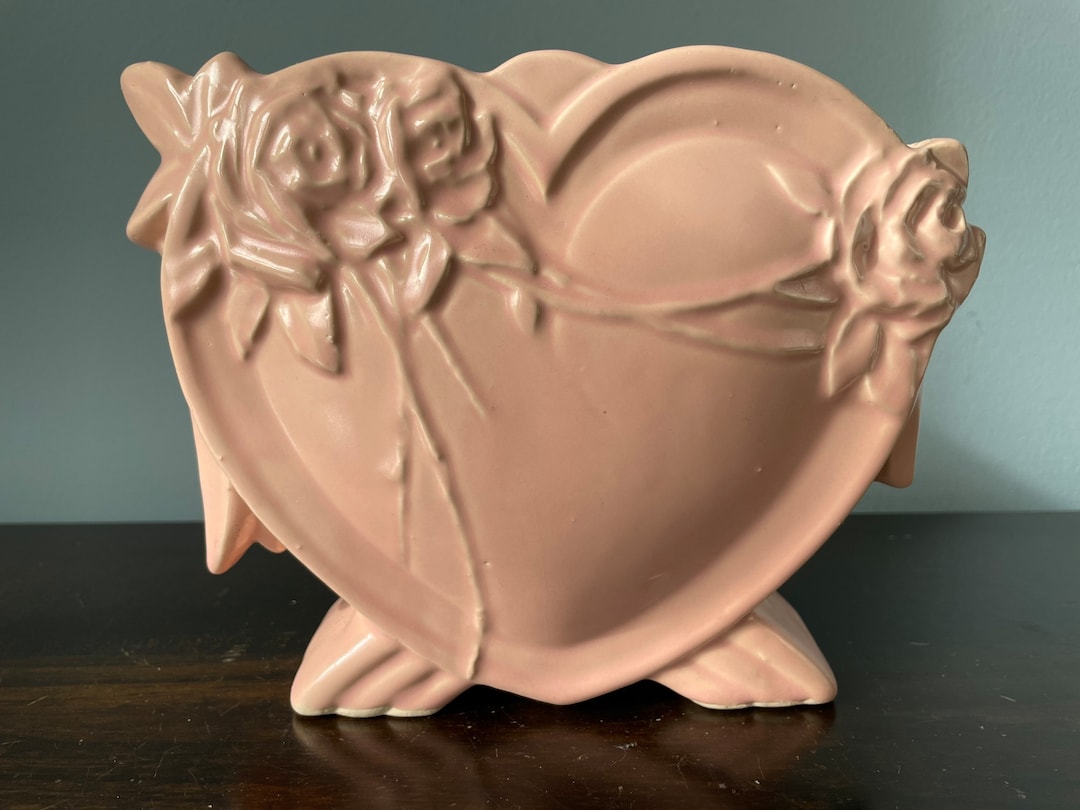 Vintage Mccoy Pottery Heart Vase Pink Nelson Mccoy Heart Vase Ceramic