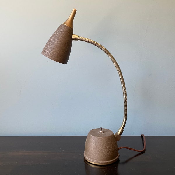 Vintage Goose Neck Lamp MCM Mid Century Cone Bullet Shade Metal Hi Lite Gooseneck Desk Lamp Light