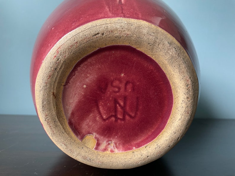 Vintage Nelson Mccoy Pottery Oil Jar Large Vase Maroon Etsy