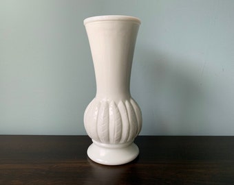 Vintage White Milk Glass Vase Randall Feather Fern Frond Wheat Wedding Cottage