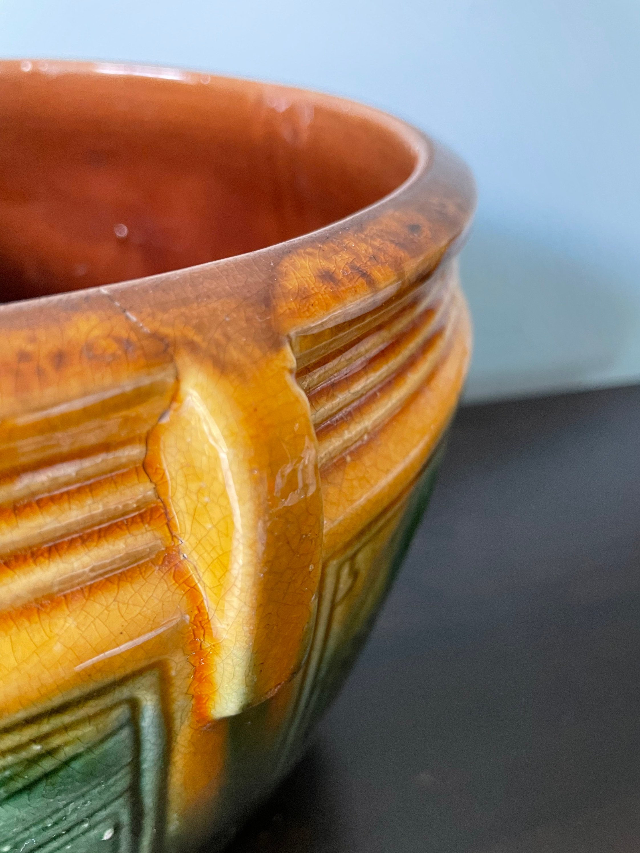 Vintage Zanesville Pottery Jardiniere Planter Round Brown Etsy