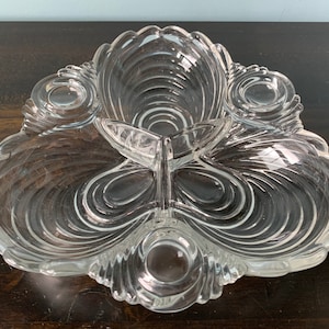 Vintage Cambridge Caprice Clear Glass Divided Relish Dish Trefoil