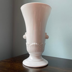 Vintage Anchor Hocking Fire King Vitrock Milk Glass Platone Vase Scallop Shell Scroll Handles