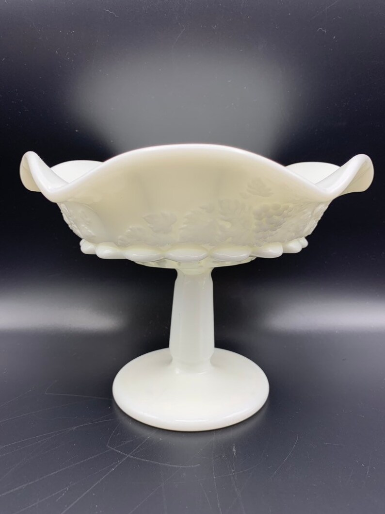 Vintage Westmoreland White Milk Glass Paneled Grape Footed Etsy