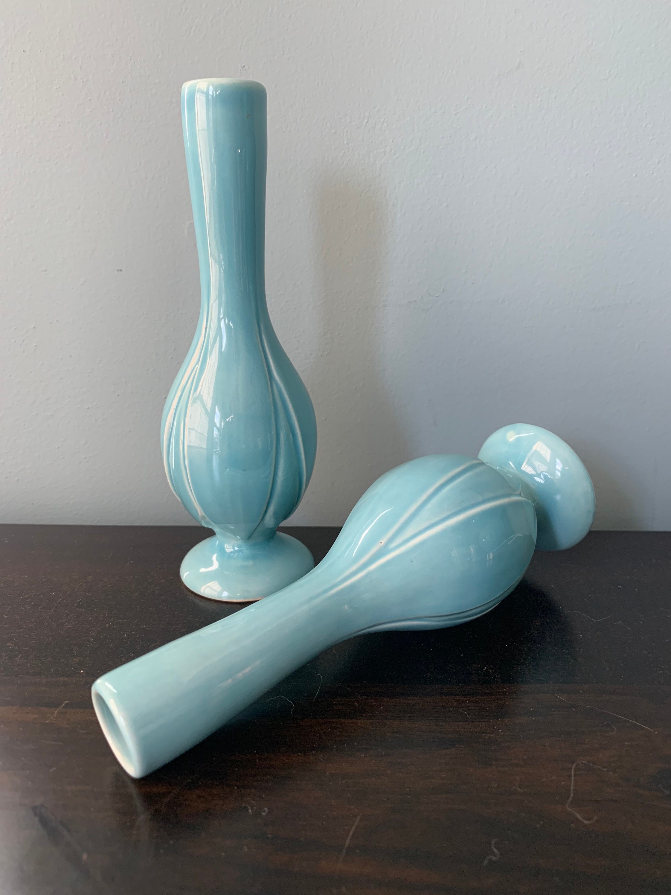 Vintage Larles Pottery Bud Vase Budvase Blue Set of 2 Etsy