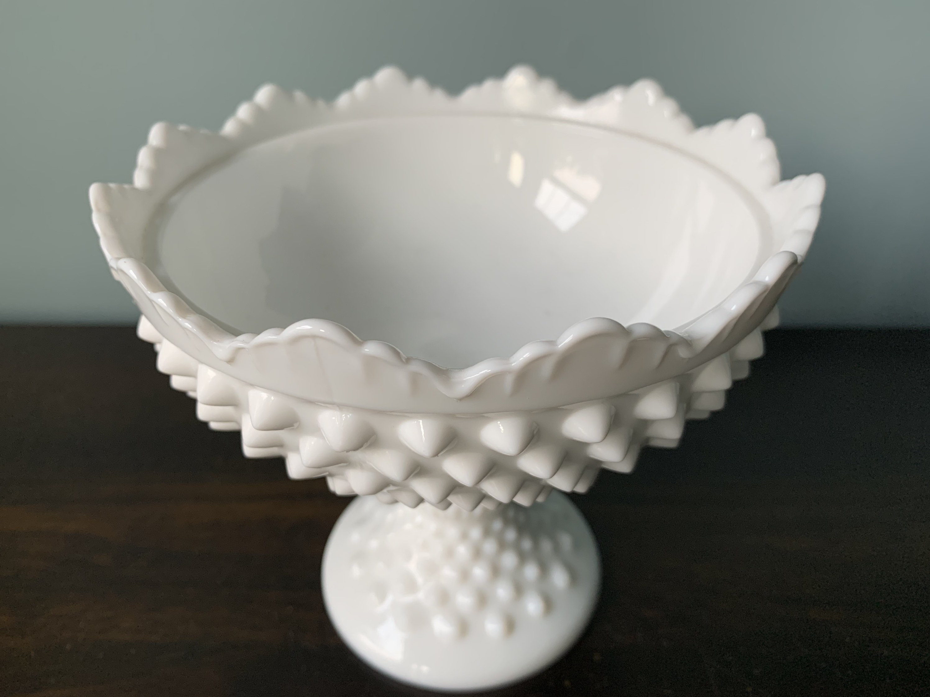 Vintage Fenton Covered Candy Dish Milk Glass Hobnail Pedestal Etsy