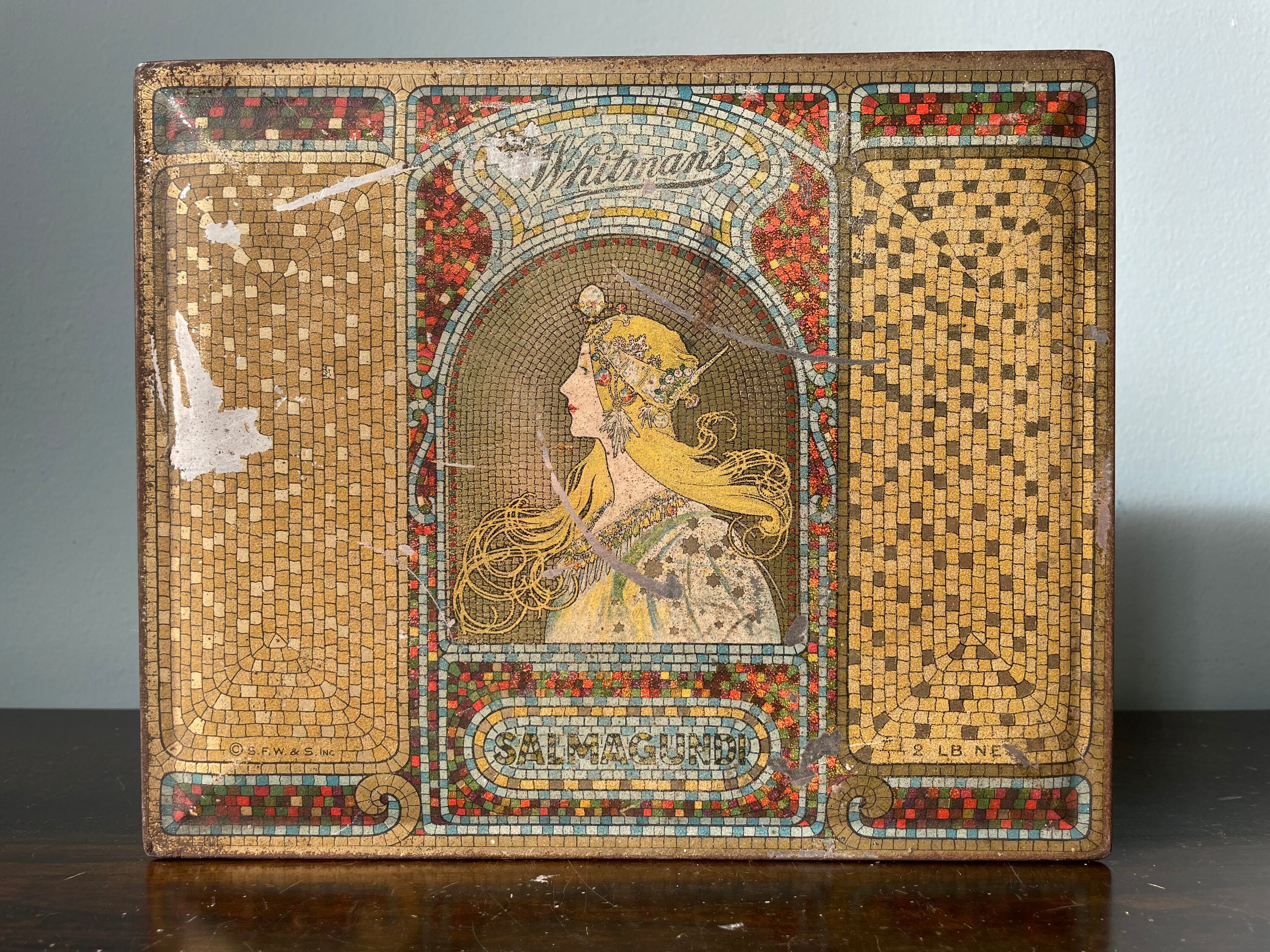 Whitman's Chocolate Tin Alphonse Mucha 1920s Salmagundi Chocolate