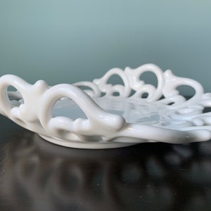 Vintage Folded Dish Monroe by Fostoria Lace Edge Fruit Bowl Milk Glass