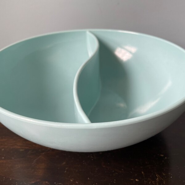 Vintage Marcrest Melmac Divided Serving Bowl Aqua Turquoise M-12 Mid Century Melamine Bowl