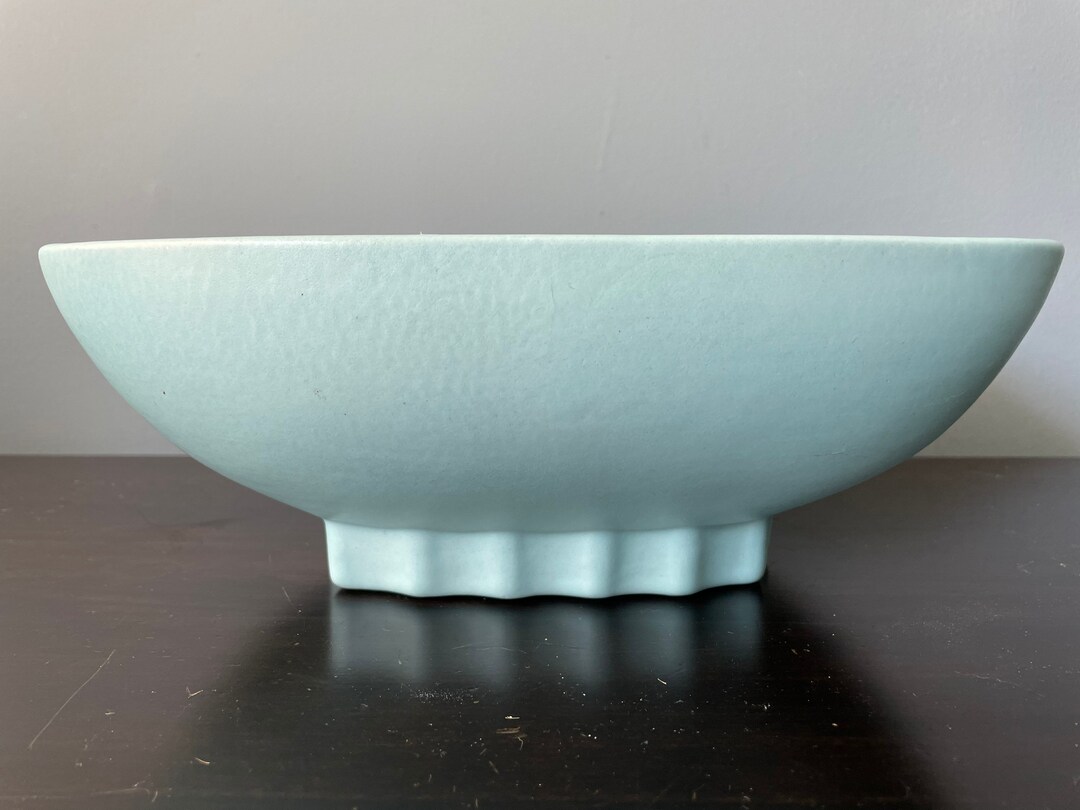 Vintage Haeger Pottery Bowl Rectangular Console Bowl Planter Matte Aqua