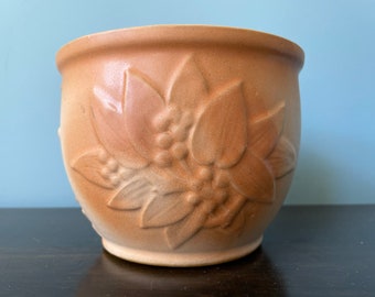 Vintage Robinson Ransbottom Planter Jardiniere Pottery RRPCO 163/1 Ceramic Leaves Berries Matte Rust Ginger