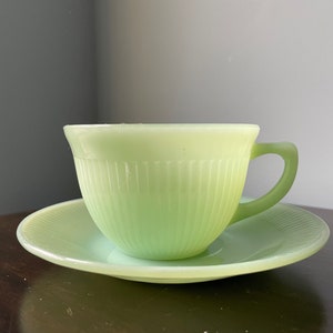 Vintage FireKing Fire King Jadeite Jane Ray Cup Saucer 2 Piece Set