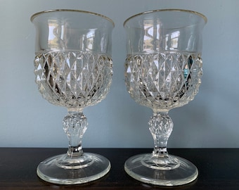 Vintage Diamond Point Clear Water Goblet by Indiana Glass Company Set of 2