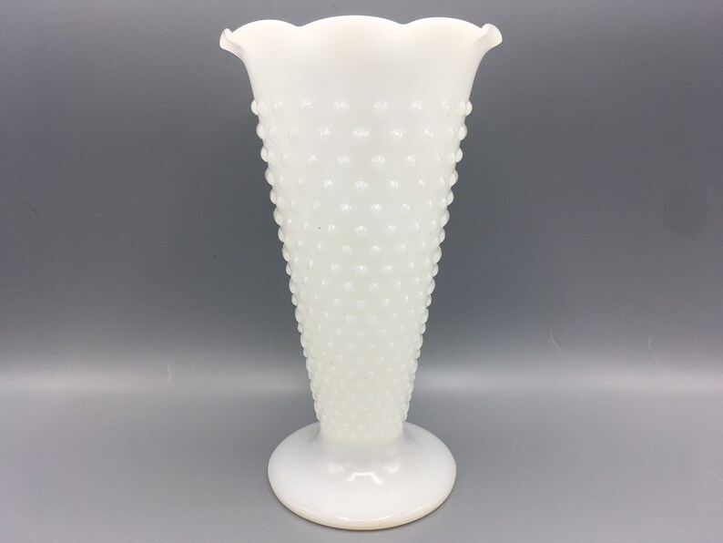Vintage White Milk Glass Fluted Vase Hobnail Scallop Anchor Etsy
