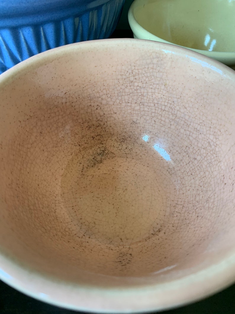 Vintage Hull Pottery Nesting Mixing Bowl Quilted Diamond Pastel 5-Piece Set Boho Farmhouse Nuline Bak-Serve image 6