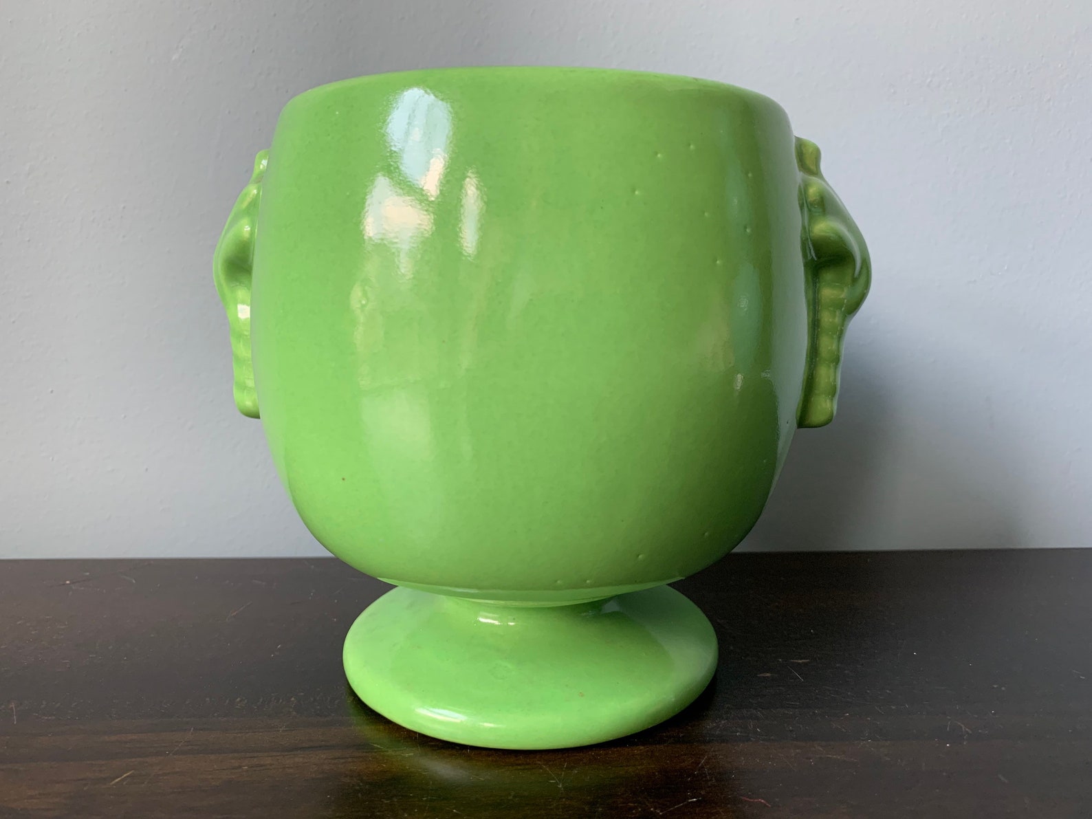Vintage Haeger Pottery Vase Green Glossy Handles Leaf Tendril Etsy