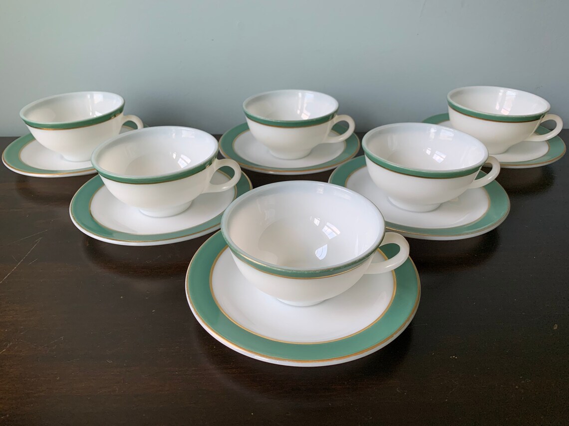 Vintage Pyrex Regency Green Band Dinnerware Gold Detail 36 Etsy