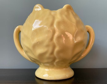 Vintage Monmouth Pottery Cabbage Leaf Vase Cabbage Leaves Vase Planter Yellow Satin Glaze Artware 257 Handles