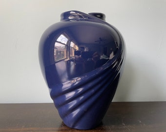 Vintage Haeger Pottery Vase Art Deco Vase Art Deco Revival Blue Gloss