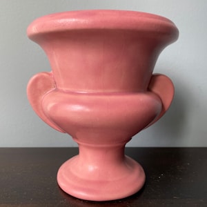 Vintage Haeger Pottery Vase Urn Planter Matte Pink Handles 1930s