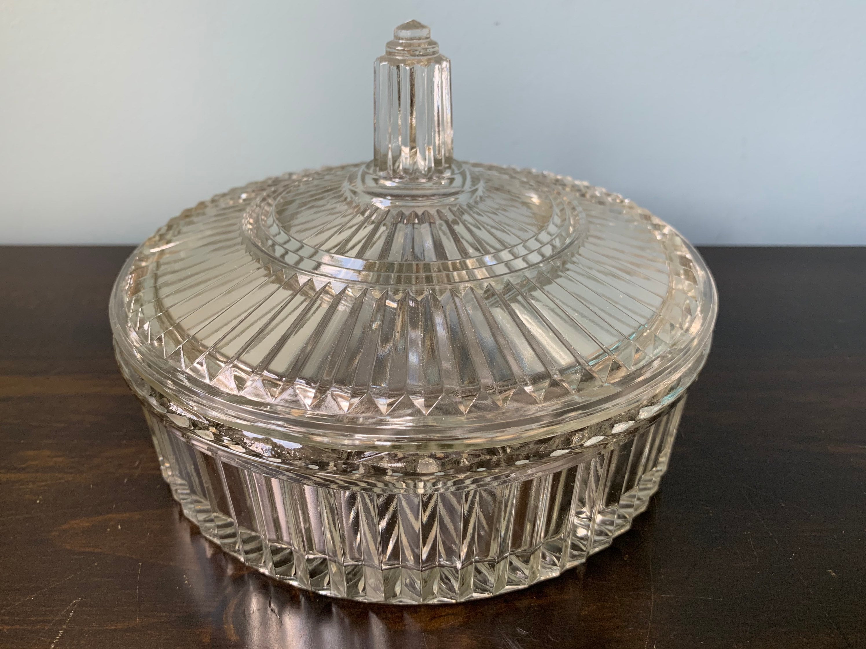 Vintage Candy Dish Clear Glass Round Ribbed Etsy