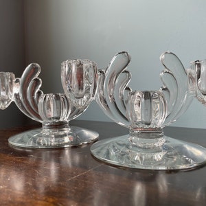 Vintage Heisey Glass Crystolite Candlestick Holder Candelabra Taper 3-Light Pair