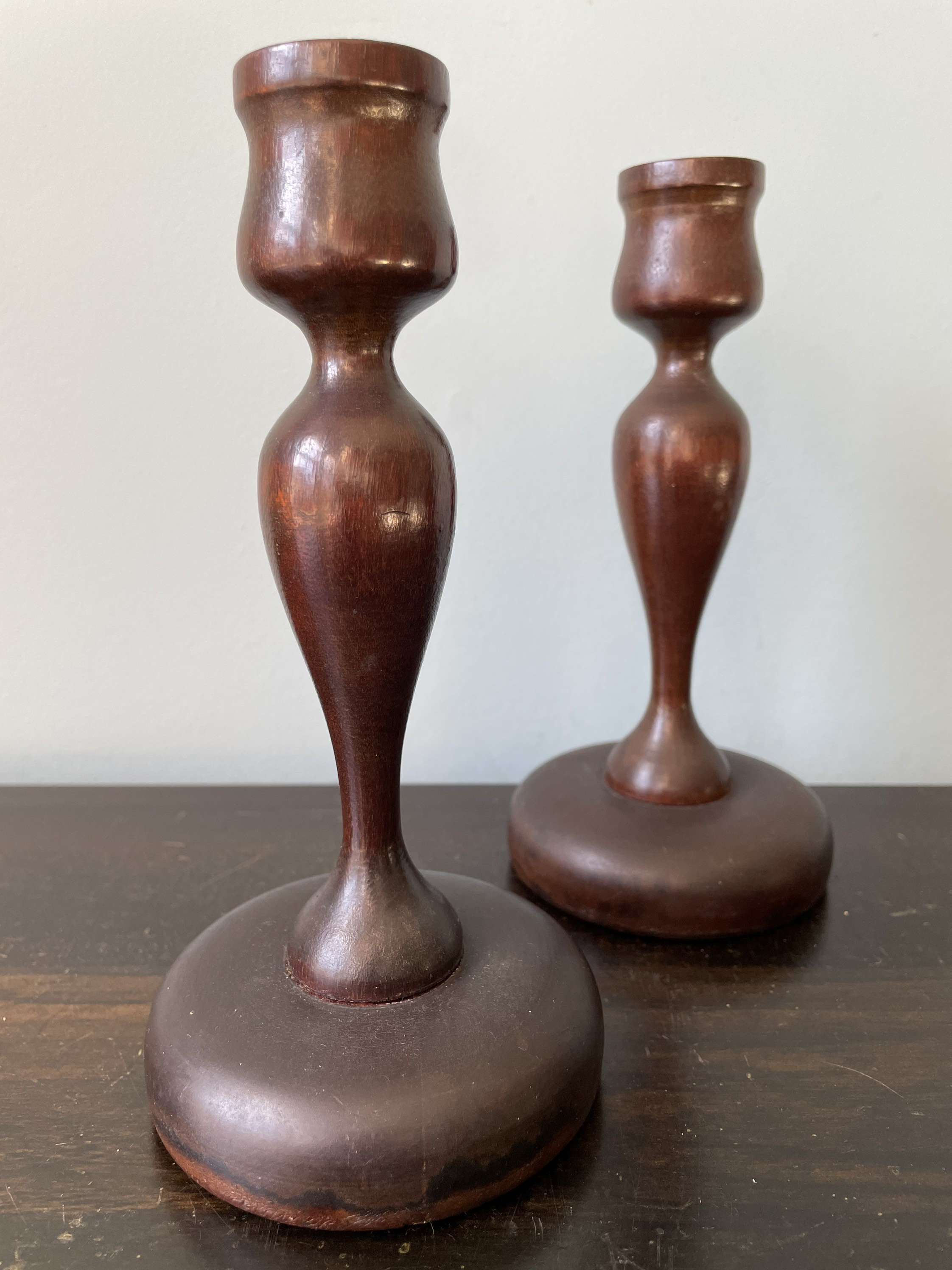Vintage Wood Candlestick Holder Turned Pair - Etsy