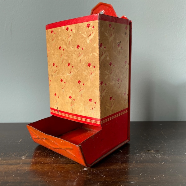 Vintage Match Box Match Safe Match Box Wall Mount Match Box Metal Match Box Tin Match Red