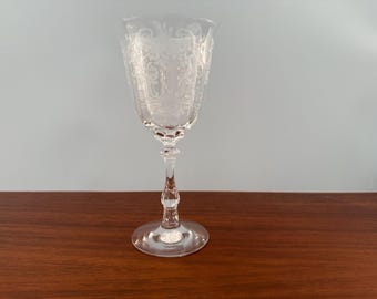 Vintage Fostoria Meadow Rose Water Goblet Stemmed Etched Optic Paneled Floral Elegant Glass