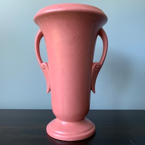 Vintage Haeger Pottery Vase Matte Pink Leaf Handles 29A 1930 Franz Koenig