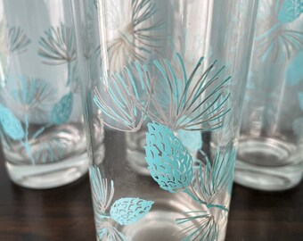 Vintage Marcrest Blue Spruce Pinecone Glassware Tumbler Barware Juice Glases Mid Century Collectible Prop Set of 6-2 Sets Available