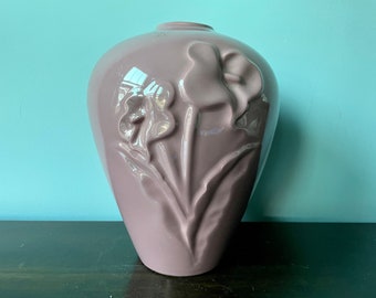 Vintage Haeger Pottery Calla Lily Vase 7102 Embossed Vase Pink Gloss Large Glam