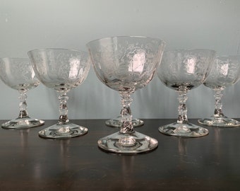Lot De 6 Verres à Liqueur Fostoria Meadow Rose Bleu - 5 1/4, Occasion