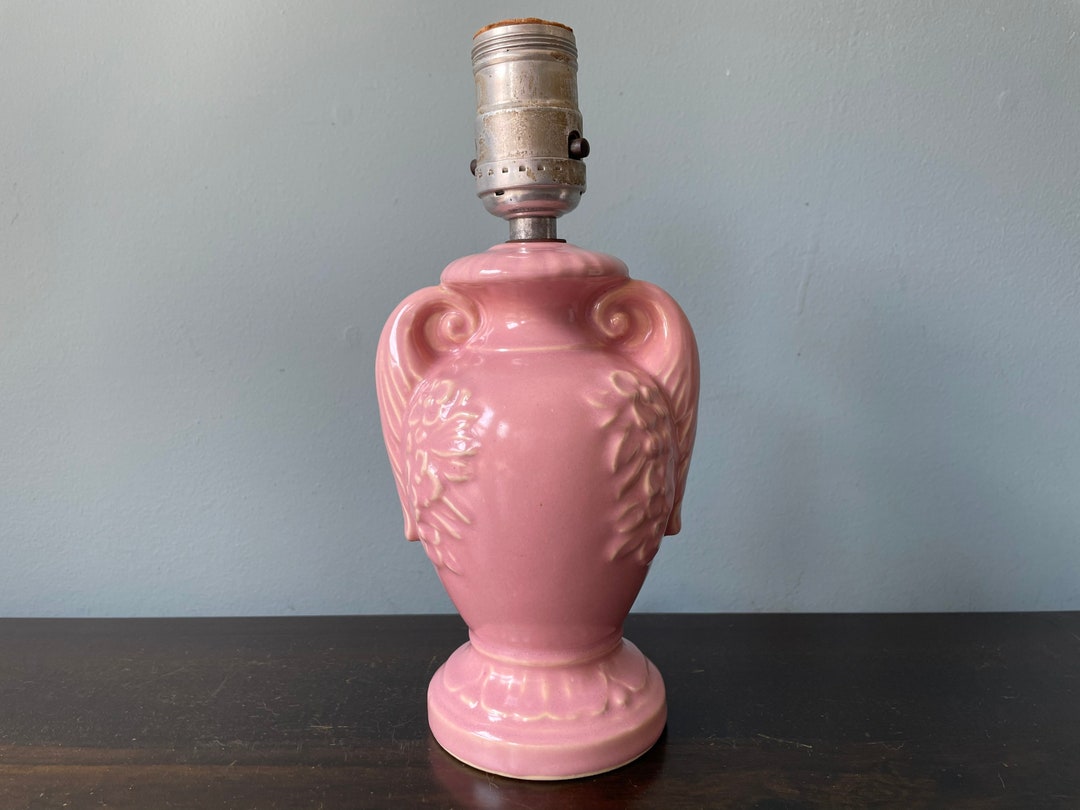 Vintage Mccoy Urn Lamp Floral Flowers Handles Pink Mccoy Lamp Etsy