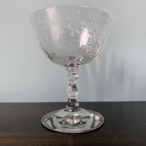 Vintage Fostoria Meadow Rose Sherbet Stemmed Etched Optic Paneled Floral Elegant Glass